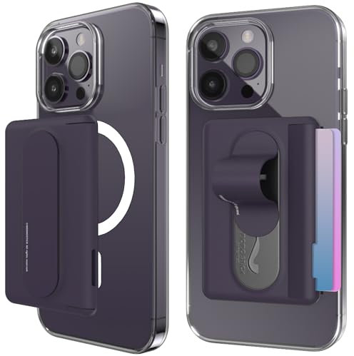 AMAYO - Magnetische Handy Wallet Kartenhalter für MagSafe Wallet mit Fingerhalter - Kartenetui Fingerhalterung Halter Ständer Griff - Halterung für iPhone Zubehör Hülle Case Tasche (Lila)