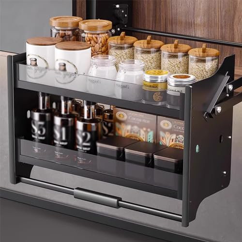 KJHYYPP Ausziehbares Schrank-Aufbewahrungsregal, Hochschrank-Ausziehregal, Hängeschrank-Regal, 2 Ebenen (schwarz, 66 x 26 x 53 cm) (66x26x53cm)