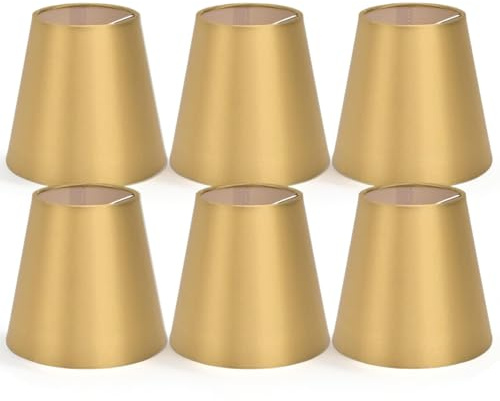Cyrank Lampenschirm 6er-Set, Stoff- Lampenschirme Für Tischlampen, Kleine Lampenschirme E14, Ersatz-Lampenschirm Für Kronleuchter Pendellampe Stehlampen, Wandleuchte Hängelampe (Golden)