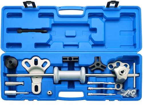 DASBET 9-Way Slide Hammer Puller Set 19PCS Front Wheel Hub Bearing Remover & Rear Wheel Axle Hub Dent Shaft Puller Tool Kit Axle Bearing Dent Hub 2 3 Internal External Gear Puller Set
