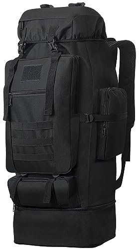 Lizbin 100L Camping Hiking Backpack, Military Tactical Backpack Molle Rucksack, Extra Large Hiking Backpack, Water Resistant Hiking Daypack, Outdoor Sports Backpack, Adjustable Sport Bags (Black)
