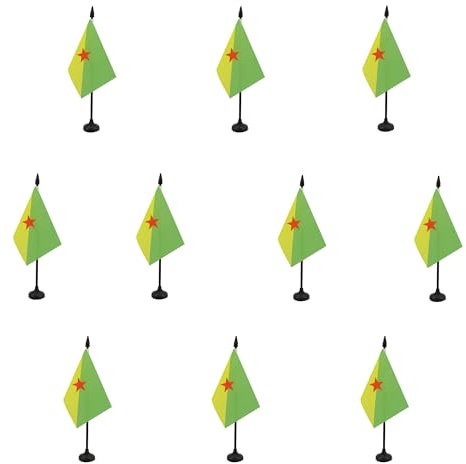 AZ FLAG - Lot de 10 Drapeau De Table Guyane française - 15x10 cm - 10 Mini Drapeaux Guyanais - France De Bureau 100% Polyester Avec Hampe De 25cm Et Socle En Plastique Noir
