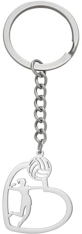 TEAMER Porte-clés de joueur de volley-ball en forme de cœur,bijoux de ballon de Sport à la mode pour les athlètes d'équipe, entraîneur de volleyball (Joueur de volley-ball à pointes - Argent)