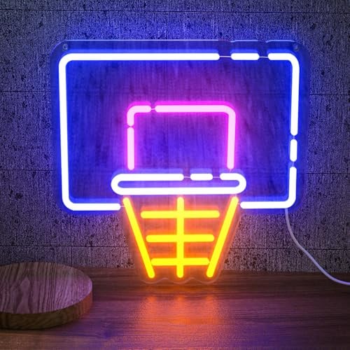 Basketballkorb-Neonschild, 35,1 x 32 cm, LED-Neonlicht mit Basketballkorb-Design für Sportfans, Schlafzimmer-Dekor, Wohnaccessoires, Geschenke, Party- und Urlaubsdekorationen, USB-betrieben