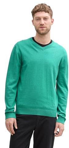 TOM TAILOR Herren Strickpullover mit V-Ausschnitt, 37437 - Bright Jade Green Melange, XL