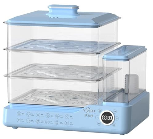 VBVARV Vaporiera per Alimenti 3 Livelli Vaporiera Elettrica per Verdure con Appuntamento E Timer Vaporiera Digitale Multifunzionale per Una Cottura Rapida E Simultanea,Blu,24L