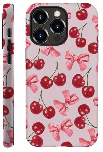 DAIZAG Case Compatible with for iPhone 13 Pro Max,Cherry Pattern with Bows Pink Phone Case for iPhone 13 Pro Max for Girl Women Boy Men