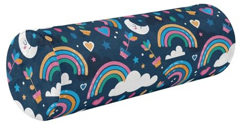 WDdZzyy Yoga-Kissen, Regenbogen-Cartoon-Mond-Blau, Rundhals-Nackenrolle, Kissen für Bett, rundes Kissen, Nackenkissen, Lendenwirbelstützkissen