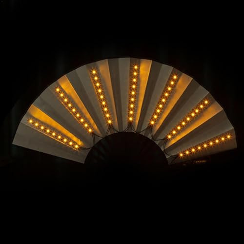 Foldable R-ave Fan with Light, LED Folding Fan, Battery Operated Hand Fan for Men and Women, Illuminated Hand Fan for Raves Carnival Bar, Stage Fan, Show Fan, Dance Fan, Festival Accessories