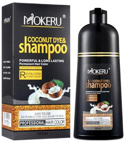 Negro Champú Para Teñir El Cabello y Cubrir Canas - 500ml Para Hombres y Mujeres - Aroma a Coco