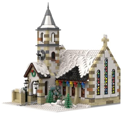 TechnixLabz Juego modular de construcción de cabañas navideñas de invierno, modelo de bloques de construcción de la iglesia, serie de Navidad (1769 unidades)