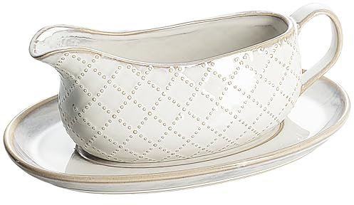 Gravy Boat with Ladle and Saucer (Embossed Checks)