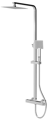 Balterley Thermostatic Shower Mixer Kit with Square Head, Handset, Mixer Bar & Adjustable Riser Rail, Shower Head and Hose Set, Bathroom Rainfall Showerhead - 262 x 464 x 1196mm (Chrome)