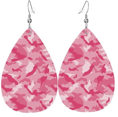 Pinke Camouflage-Ohrringe für Damen, bunte Tränen-Leder-Ohrringe für Damen, trendig, Tropfenohrringe, Schmuck