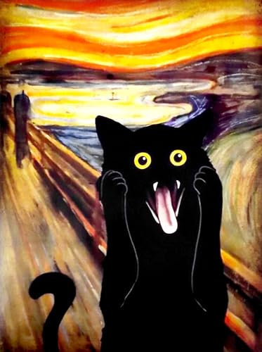 KUSTOM ART Dekoratives Wandposter Serie Allegorische Kunstwerke Katze zum Schrei von Munch Kunstdruck auf beschichtetem Papier 40x30cm ohne Rahmen