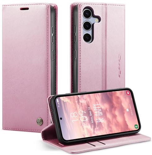 KZB Funda para Samsung Galaxy S25 5G Libro Fundas con Tapa Móvil Cuero Carcasa Magnética Tarjetero Soporte Protector Flip Cartera Antigolpes Case para Samsung Galaxy S25 - Oro Rosa
