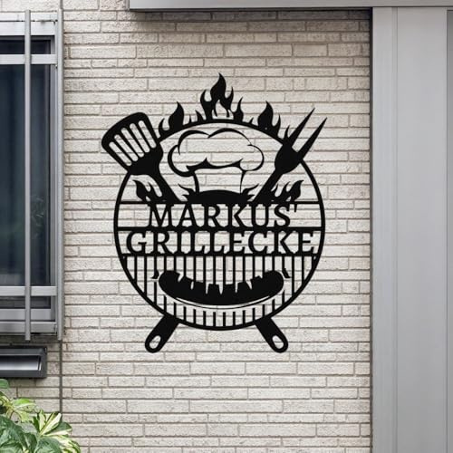 Personalisiertes Grill-Metallschild, einzigartiges Grillschild, Outdoor-Küchendekoration, individuelles Namensschild für Grillplatz im Freien