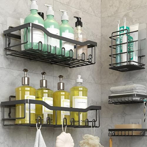 ZDXY Adhesive Shower Caddy, 5 Pack Rustproof Stainless Steel Bath Organizers with Large Capacity, No Drilling Shelves for Bathroom Storage and Home Decor
