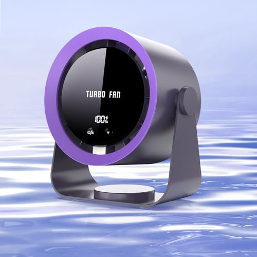 Wastou Rechargeable USB Desk Fan with Digital Display, 5-Speed Ultra Quiet Table Fan, 90° Manual Tilt & Hangable Fan for Bedroom, Kitchen, Camping, Office,Living Room
