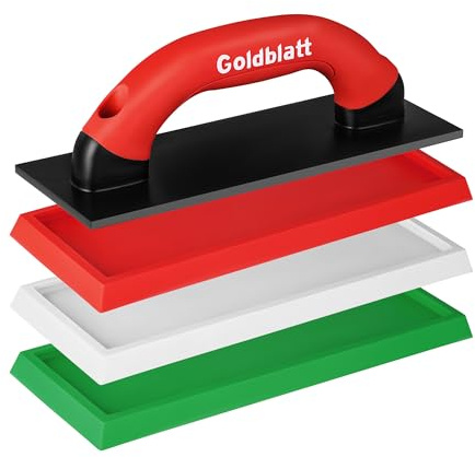 Goldblatt Grout Float with 3 Replaceable Pads, 3-3/4 x 9-5/8 Rubber Grout Float for Tile with Soft-Grip Handle, Tools for Floor & Wall Tiles, Smooth Application for Epoxy & Concrete