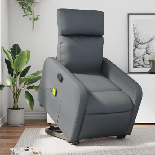 Gecheer Massagesessel mit Aufstehhilfe Aufstehsessel Relaxliege Relaxsessel Fernsehsessel TV Sessel Liegesessel Polstersessel Ruhesessel Wohnzimmersessel Liegestuhl Grau Kunstleder