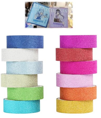12 Rollen Washi Tape – Glitzernde Dekoratives Klebeband Bunt für DIY Projekte, Scrapbooking & Basteln, für Kunst & Handwerk, Vielseitig Einsetzbares Masking Tape mit Farben
