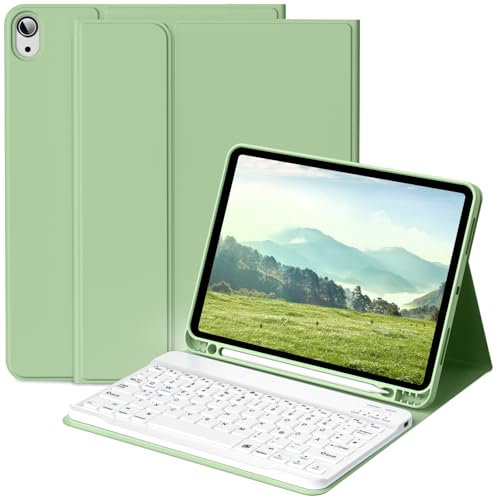 BFGTSJF Hülle mit Tastatur für iPad A16 11.Generation 11 Zoll 2025, iPad 10. Generation 2022 10,9 Zoll, Bluetooth Tastatur QWERTZ Layout mit Pencil Halter und Magnetisch Abnehmbarer, Grün