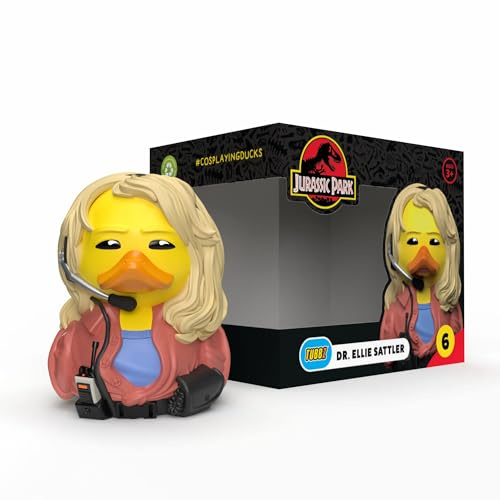 TUBBZ: Jurassic World Dr Ellie Sattler Rubber Duck Toy Boxed Edition 9 cm | Official Jurassic World Merch – Boxed Vinyl Figure for Display, Palaeobotanist, Dinosaur Fan Decor & Novelty Duck Gift