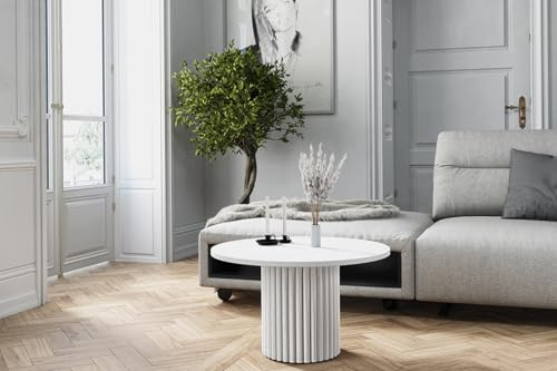 LOMELO – Runder Couchtisch im modernen Design (67x67x42 cm) (Weiß/Weiß)