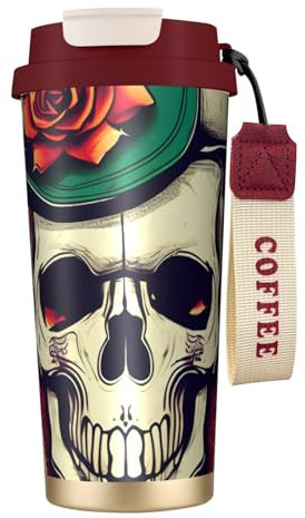 Skull of Bull and Cute Cactus Insulated Water Bottles Stainless Steel for Women Men with Straws Lid Leak Proof Red