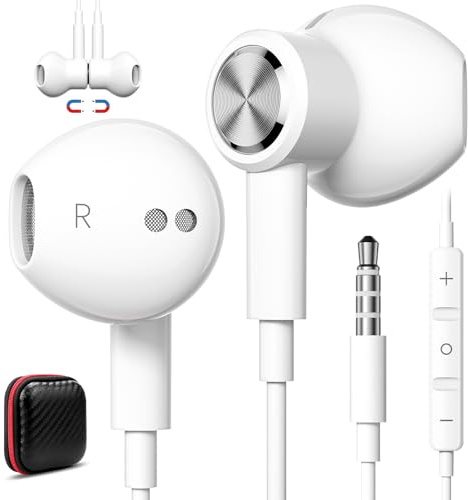 Écouteurs filaires pour ordinateur portable, PC, Chromebook, écouteurs à isolation phonique avec prise jack audio 3,5 mm, microphone clair, contrôle du volume pour iPhone, Samsung, Kindle Fire Switch