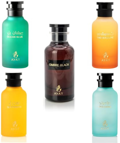 AYAT PERFUMES - Coffret 5 Parfums – Eau de Parfum Ombre Black, Ocean Blue, L’Eternité, Dreaming & The Seashore – 5x100ml – Mixte – Parfum Oriental de Dubaï – Longue Durée
