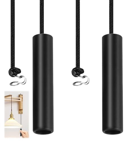 Lytari 2PCS Bathroom Light Pull Cord Set 6x1.2cm Ergonomic Waterproof Handle with 150cm Nylon Pull Rope Connect Extension for Ceiling Light Exhaust Fan Control Bathroom Toilet Utility Room (Black)