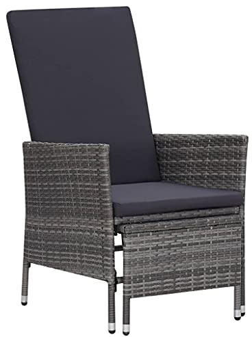 Teenpull Garten-Liegestuhl mit Auflagen, Poly Rattan Grau, verstellbar, für Terrasse, Balkon, Garten, 62x131x106 cm