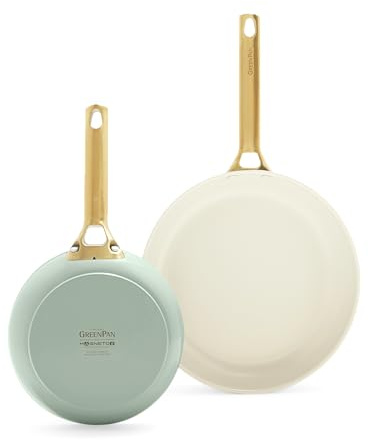 GreenPan Reserve Hartanodisierte gesunde keramische Antihaft-Bratpfannen-Set mit 20 und 26 cm Durchmesser, Goldgriff, PFAS-frei, Induktion,spülmaschinenfest,backofenfest,Muttertagsgeschenk,Pastellgrün