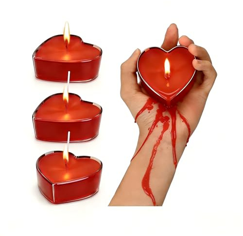3 Stück Massagekerze für Sex, Rote Herzförmige Tropfkerzen | Niedertemperatur BDSM-Kerzen, Siches Wachs für Kerzen 50-52℃, Romantische Erotik-Wellness & Massage, SM Sex Spiele für Paar