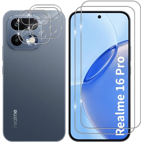 Lutree Cristal Templado para Realme 16 Pro, 2+2 Piezas Protector de Pantalla + Protector de Lente de Cámara, Dureza 9H HD Anti-Arañazos Vidrio Templado Película Protectora
