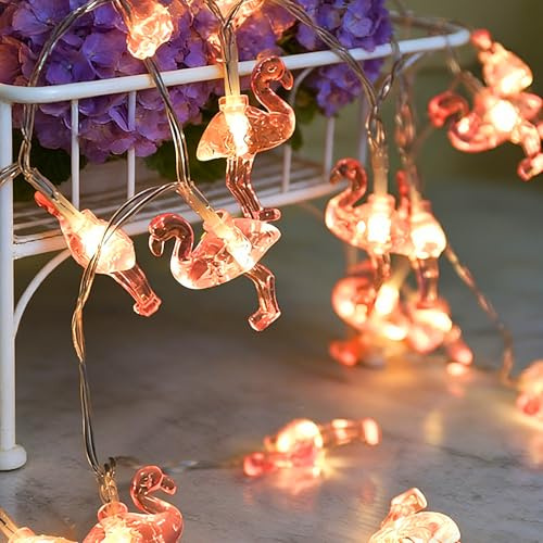 Lichterkette Flamingo,3 Meter 20 LED Flamingos Leuchtreklame,flamingoDeko | flamingos Lichterkette,Hawaii Sommer lichterketten,Sommers lichterkettens für HawaiiParty,Sommerparty,Strand Deko,Innen Außen