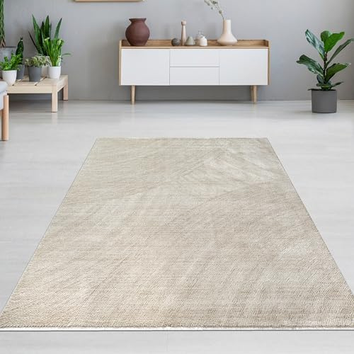 CARPETIA Teppich Wohnzimmer Schlafzimmer minimalistisch modern elegant weich flauschig Kurzflor strapazierfähig Beige 80 x 150 cm