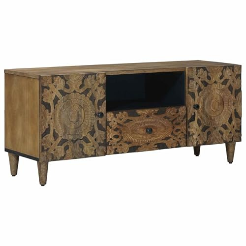 vidaXL TV-Schränk mit Tür Braun 105 x 33,5 x 46 cm Massivholz Mango, Wohnzimmer, modernes Medienmöbel, stylisches Unterhaltungszentrum, funktionaler TV-Schrank und minimalistische Ordnung