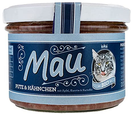 Mau Bio Katzenfutter Pute & Hähnchen 200g im Glas mit Apfel, Karotte und Reis im wiederverschließbarem Glas (2 x 200g)