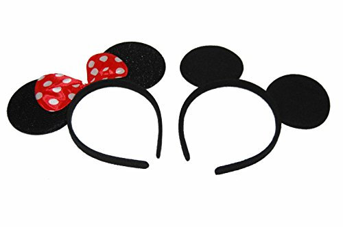GIZZY® Set of Two Mouse Ears On Head Band, 1 Plain 1 with Bow.