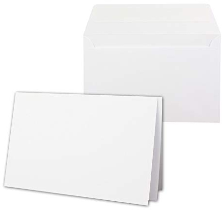 50x Kartenpaket DIN B6 Faltkarten Hochweiß/Kristallweiß - 11,5 x 17 cm - Umschlägen Weiss - Haftklebung - Einlegeblätter Weiss - NEUSER PAPIER