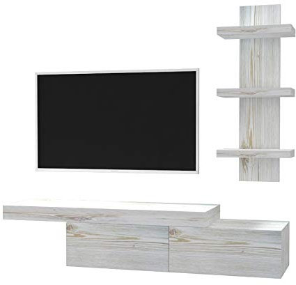Parete attrezza per soggiorno ONE in legno, libreria, mensola porta tv, pensili portaoggetti, arredo casa living design in diversi colori (Shabby chic)