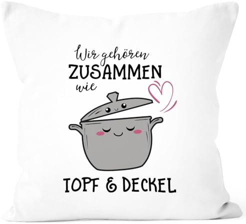 MoonWorks® Kissen-Bezug Wir gehören zusammen wie Topf und Deckel Geschenk Valentinstag Liebe Spruch Kissen-Hülle Deko-Kissen Baumwolle weiß Unisize