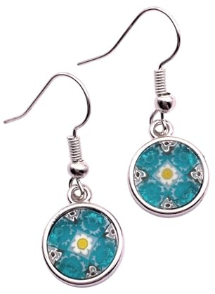 Bijoux en verre de Murano, boucles d'oreilles en verre de Murano fabriquées à partir de Millefiori, diamètre 1,2 cm, boucles d'oreilles pendantes plaquées argent
