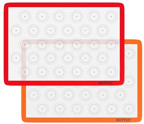 HOTPOP Silikon-Backmatten, 0,75 mm, Antihaft-Silikonplatte für Backformen und Rollen mit Umrissen für Gebäck, Macaron/Gebäck/Kekse/Brötchen/Brot (2 halbe Größe)