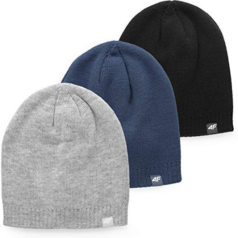 4F Herren Wintermütze | Gestrickte Mütze | Basic Warme Strickmütze Farbenauswahl (Grau, L/XL)