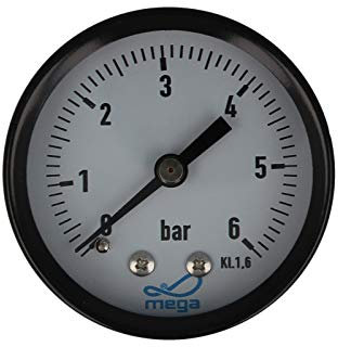 MEGA Druckmanometer 0-6 bar - 1/4 Zoll Anschluss nach Hinten Axial Ø 50 mm