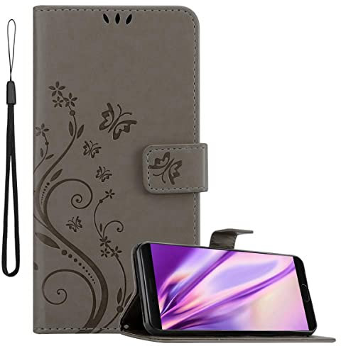 Cadorabo Funda Libro para Huawei Mate 10 en Gris Floral – Cubierta Proteccíon en Diseño de Flor con Cierre Magnético, Función de Suporte e 3 Tarjeteros - Etui Case Cover Carcasa